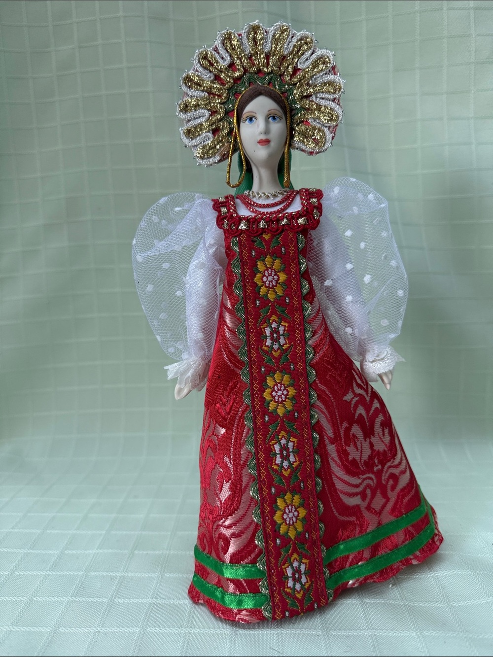 Vintage Decorative Handmade Doll with Gold Headdress